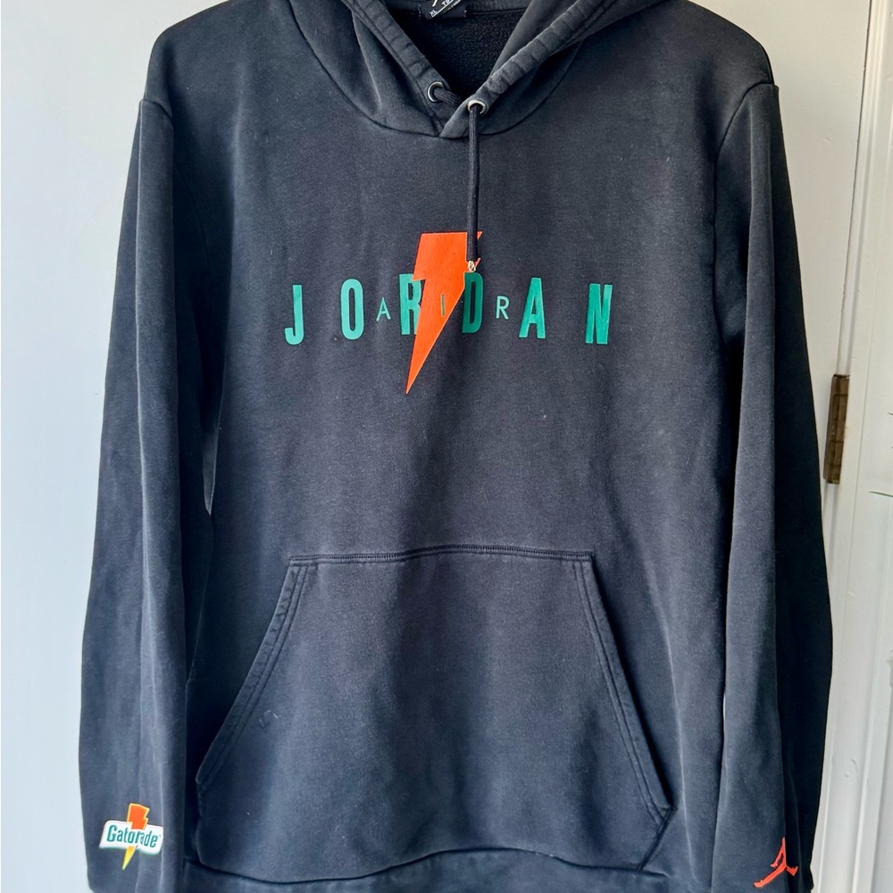 Jordan Black Hoodie with Green and Orange Accents
